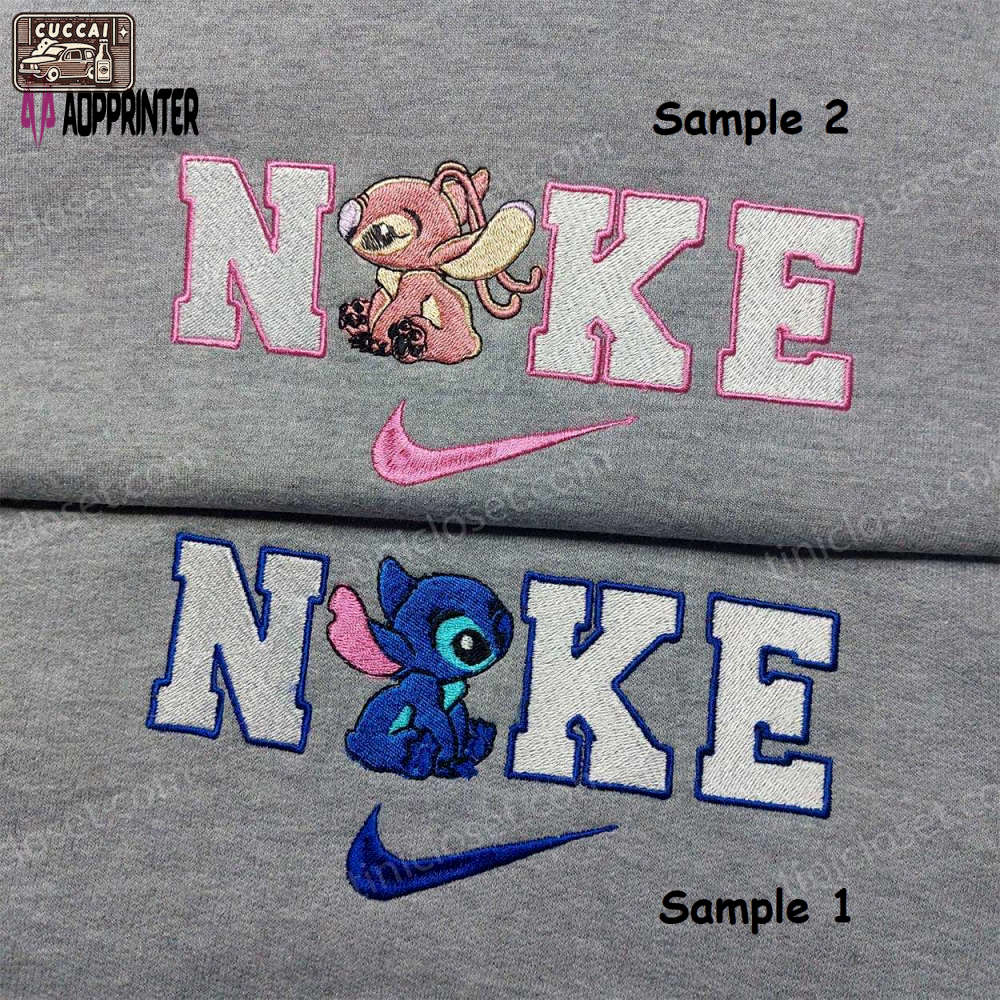 Stitch angel nike embroidered shirt – customized & matching couple shirt Embroidered Shirt