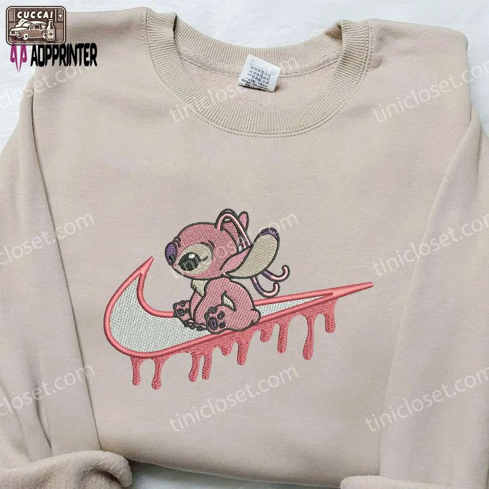 Stitch angel x nike embroidered shirt: lilo & stitch custom design Embroidered Shirt