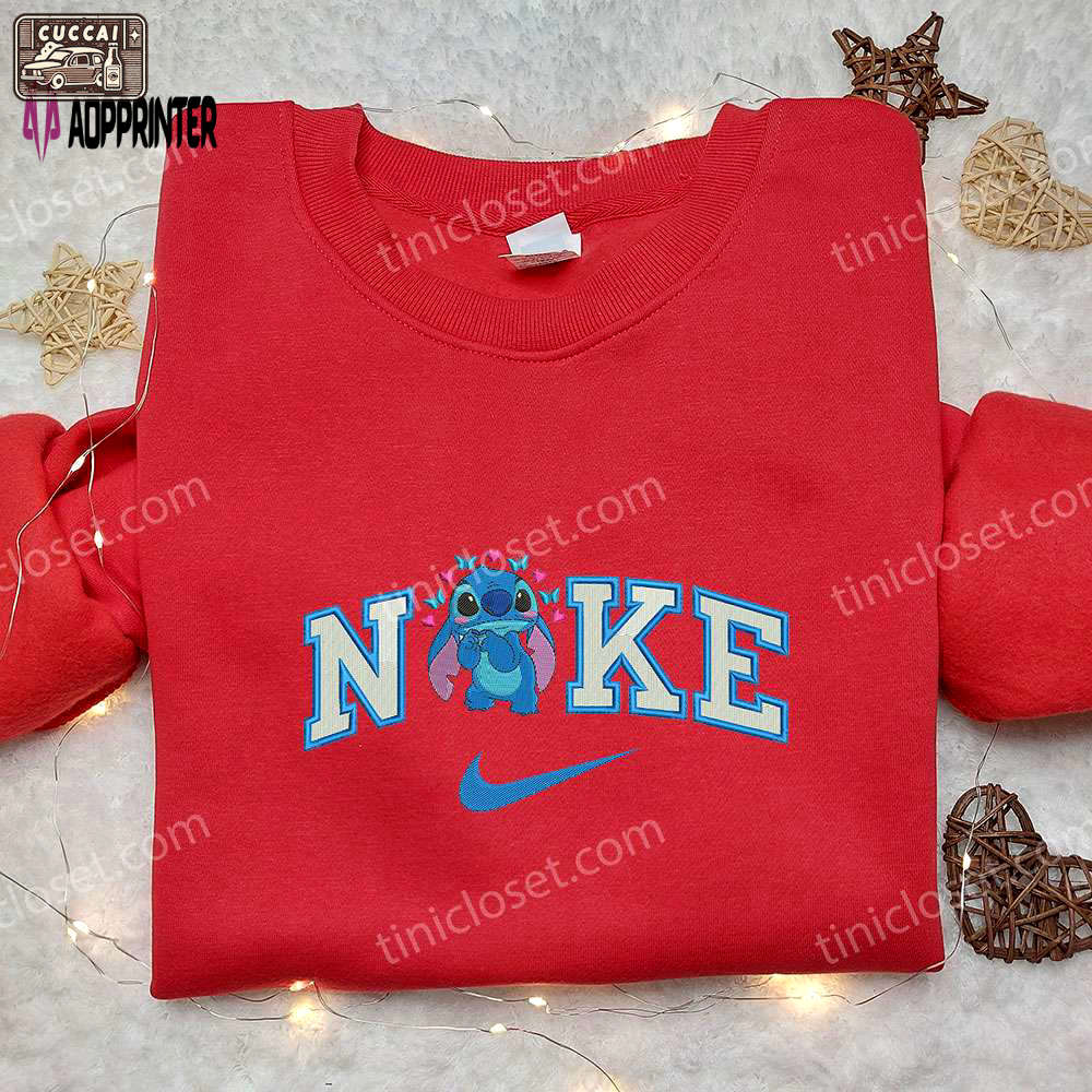 Stitch butterfly x nike embroidered sweatshirt: best valentine’s day gift nike inspired shirt Embroidered Shirt