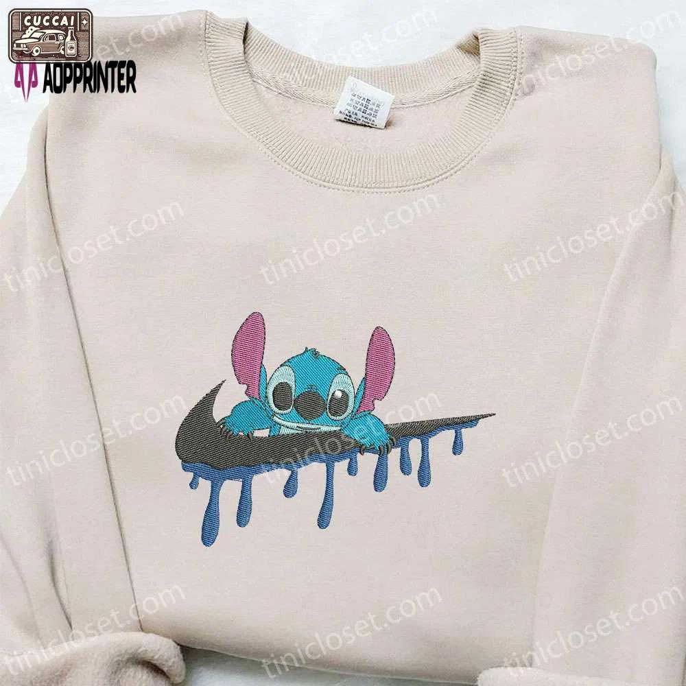 Stitch cartoon x swoosh embroidered shirt: halloween & disney characters – best family gift ideas Embroidered Shirt
