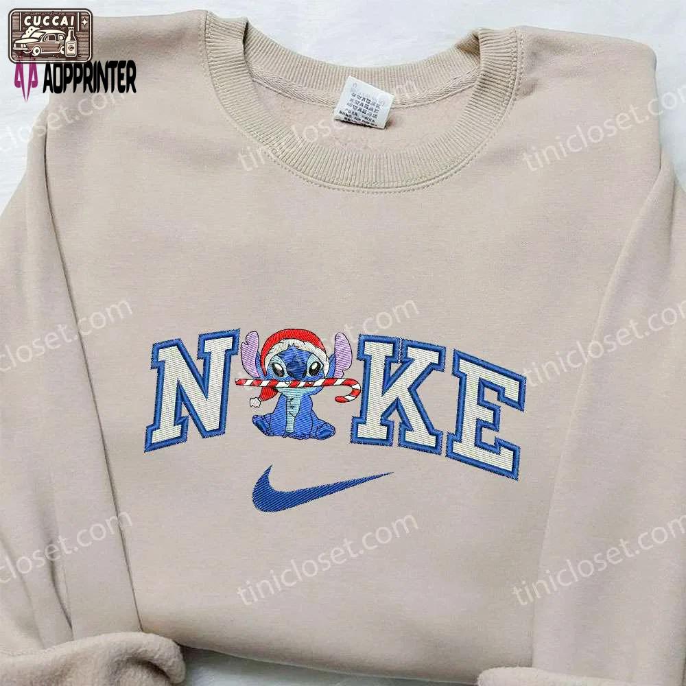 Stitch christmas x nike embroidered sweatshirt: best holiday gift idea with nike inspired embroidered shirt Embroidered Shirt