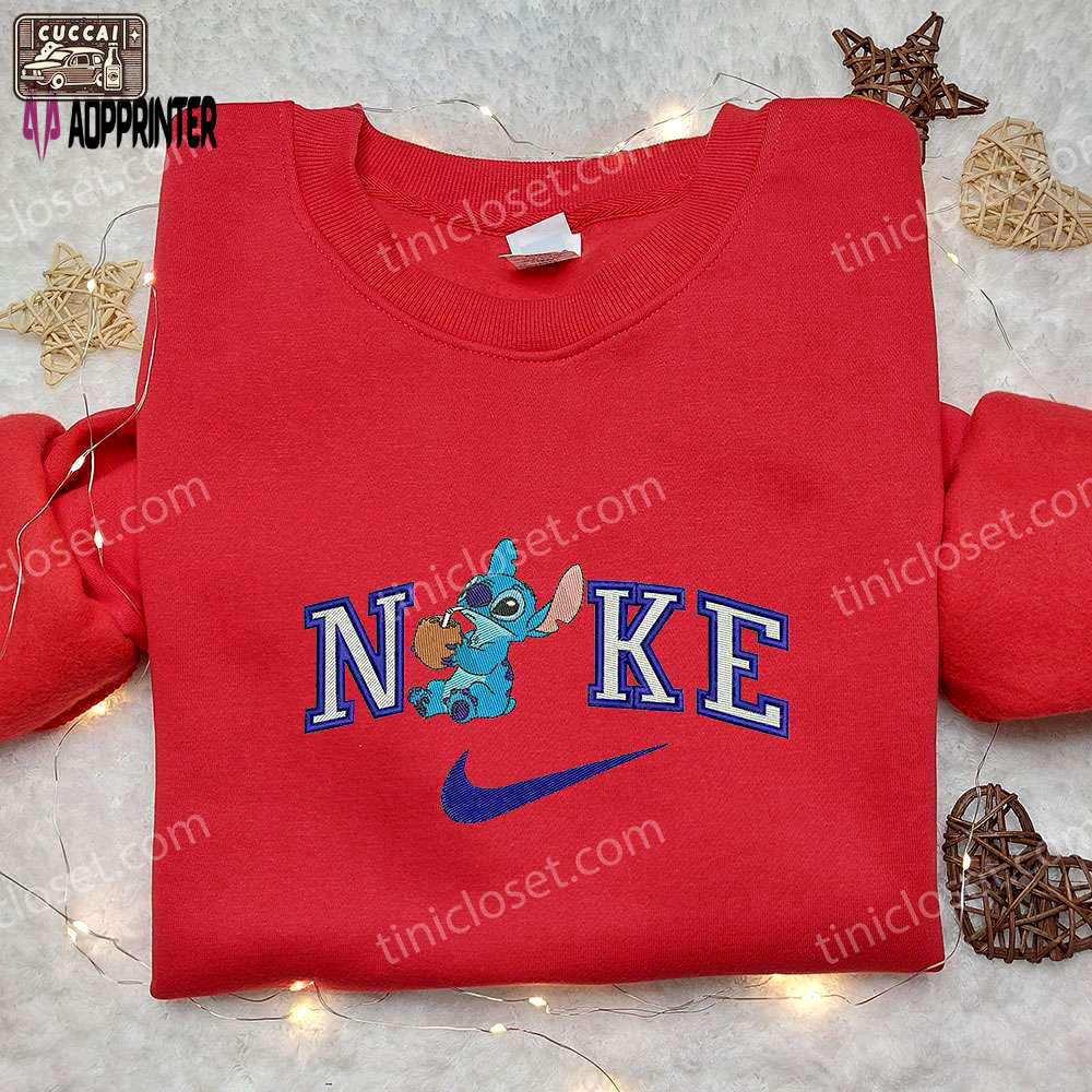 Stitch coconut x nike embroidered sweatshirt – lilo and stitch cartoon shirt nike inspired Embroidered Shirt
