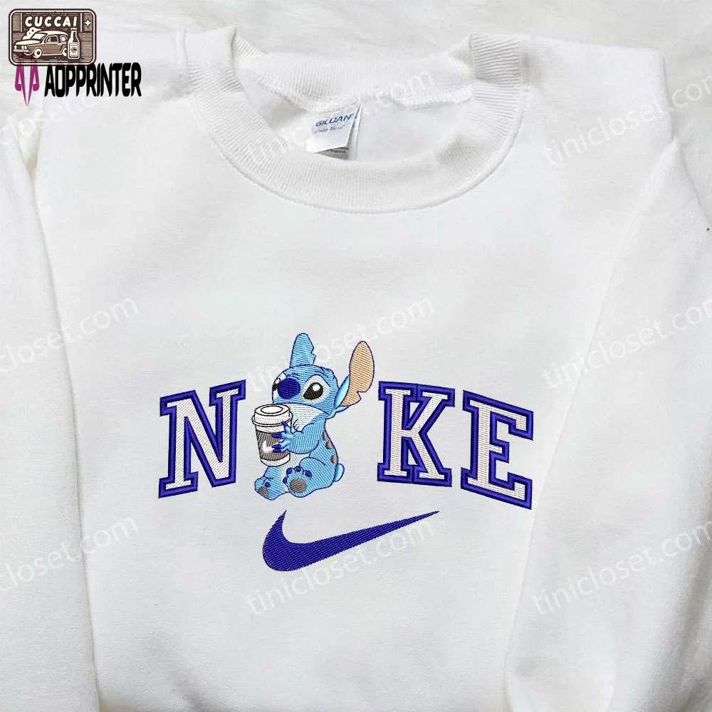 Stitch coffee x nike embroidered sweatshirt lilo and stitch shirt nike inspired embroidery Embroidered Shirt