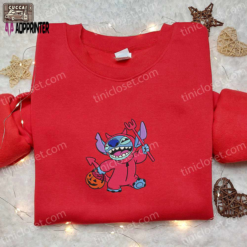 Stitch cosplay devil embroidered sweatshirt & disney halloween hoodie – best halloween gift ideas Embroidered Shirt