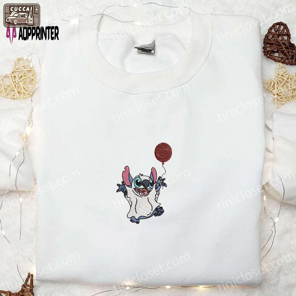 Stitch ghost balloon hoodie & lilo and stitch halloween t-shirt – best halloween gift ideas Embroidered Shirt