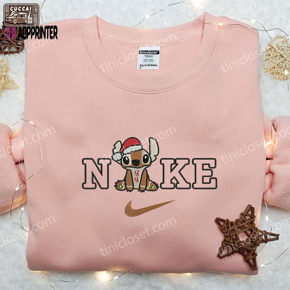 Stitch gingerbread x nike embroidered sweatshirt: best christmas gift nike inspired shirt Embroidered Shirt