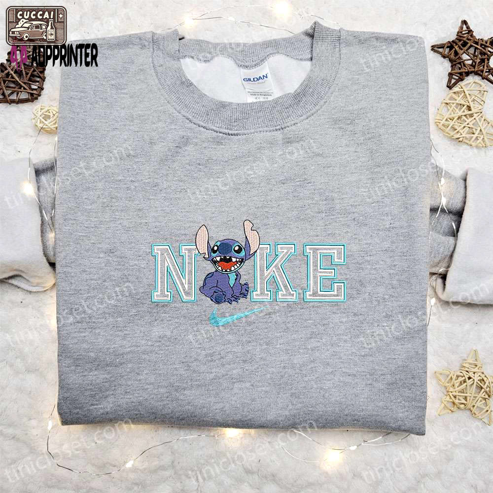 Stitch laugh x nike cartoon embroidered shirt – lilo and stitch inspired nike-inspired design Embroidered Shirt