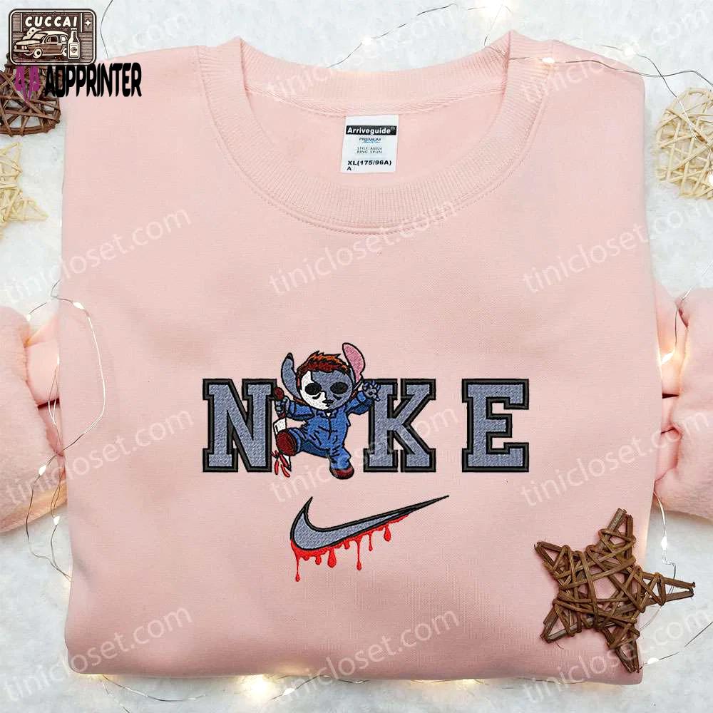 Stitch michael myers x nike embroidered hoodie & shirt: best halloween gift ideas Embroidered Shirt