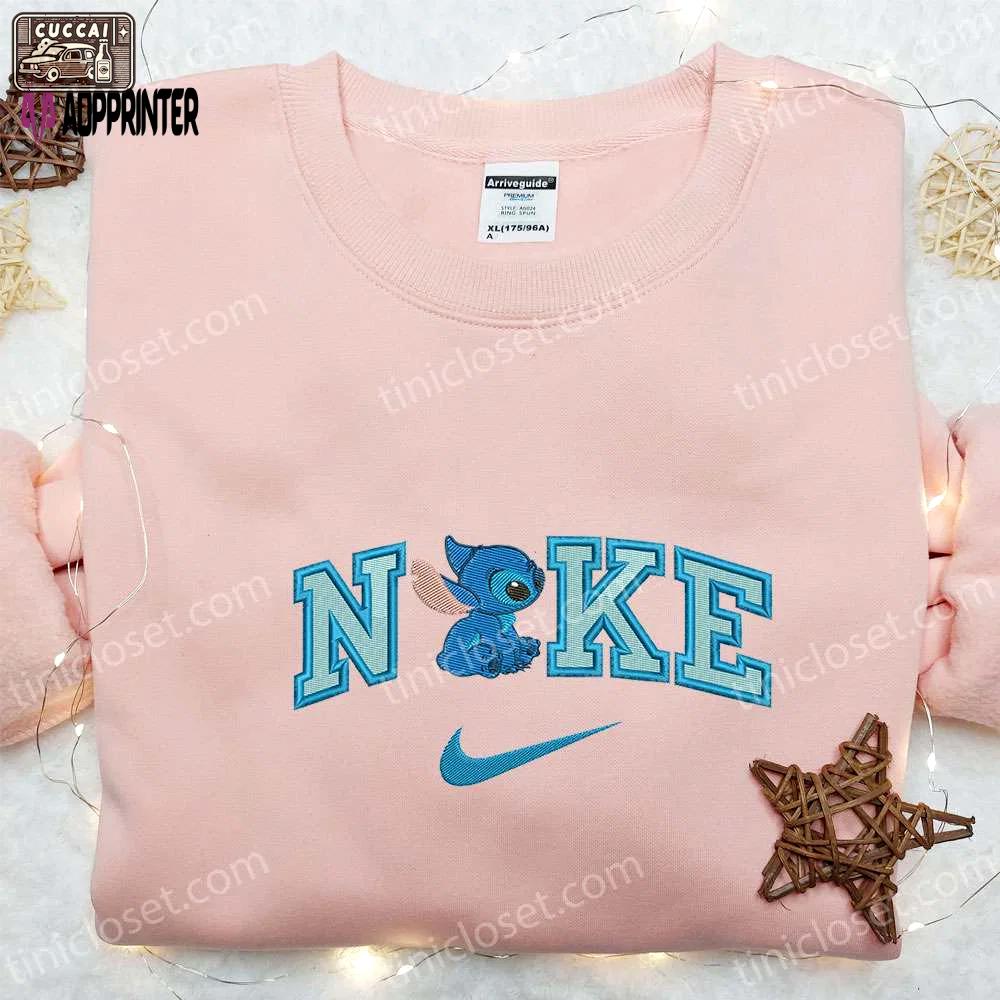 Stitch x nike cartoon embroidered sweatshirt: best gift idea for family nike inspired hoodie Embroidered Shirt