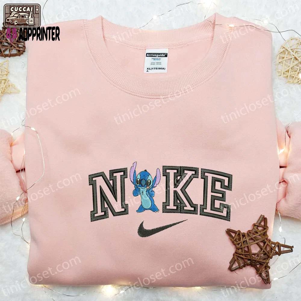 Stitch x nike cartoon embroidered sweatshirt: best nike inspired hoodie perfect family gift Embroidered Shirt