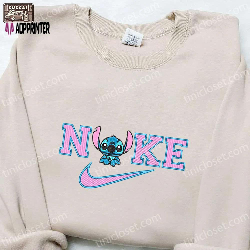 Stitch x nike cartoon embroidered sweatshirt – disney characters hoodie perfect family gift Embroidered Shirt