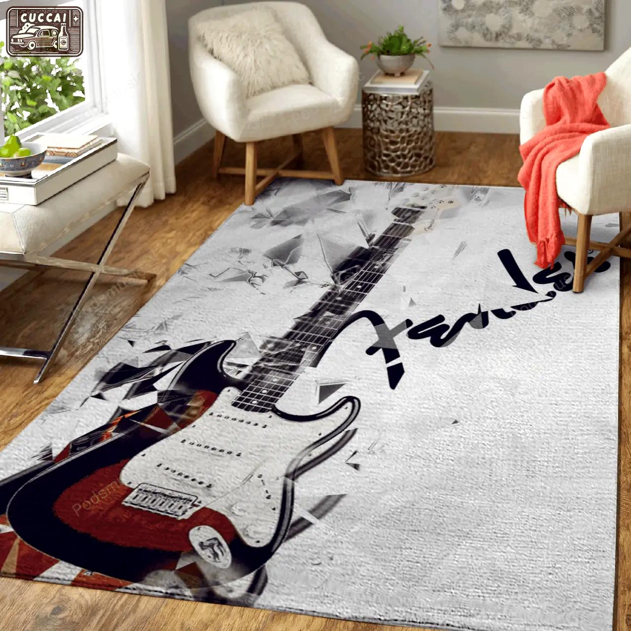 Stratocaster guitar 3 music art studio art for fans area rug living room carpet rug regtangle carpet floor decor home decor Rectangle Rug