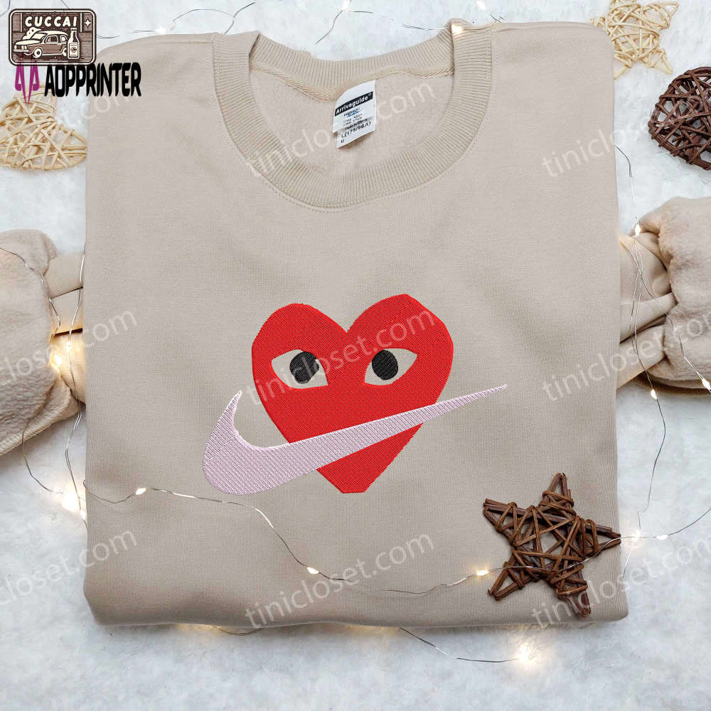 Stylish heart face x nike embroidered shirt: perfect valentine s gift customized design Embroidered Shirt