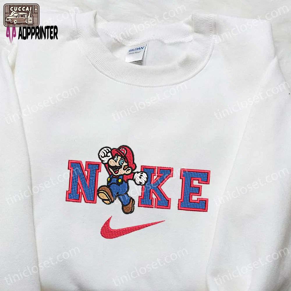 Super mario x nike cartoon embroidered shirt: fun & stylish nike inspired apparel Embroidered Shirt
