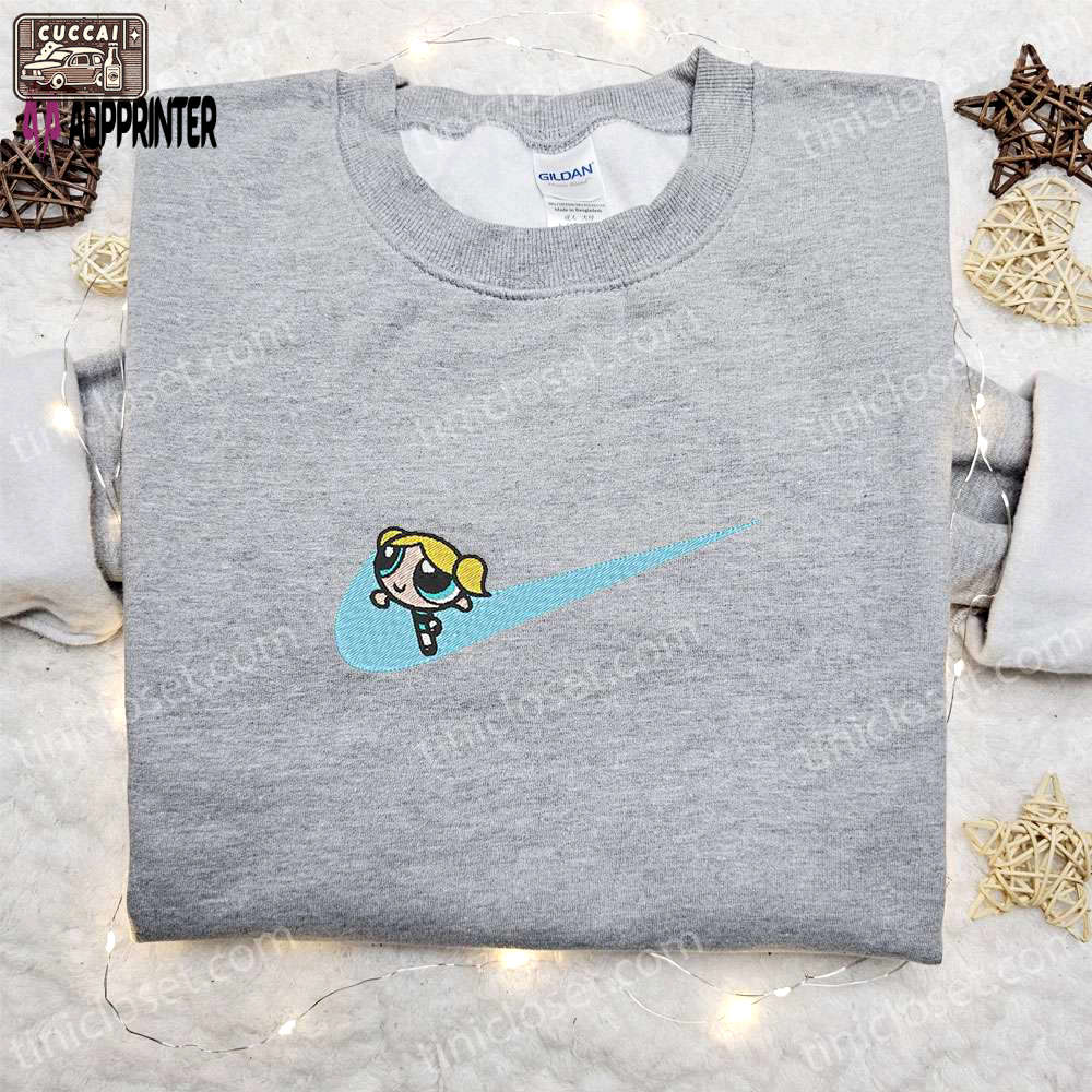 Swoosh x bubbles cartoon embroidered sweatshirt powerpuff girls & nike inspired t-shirt Embroidered Shirt