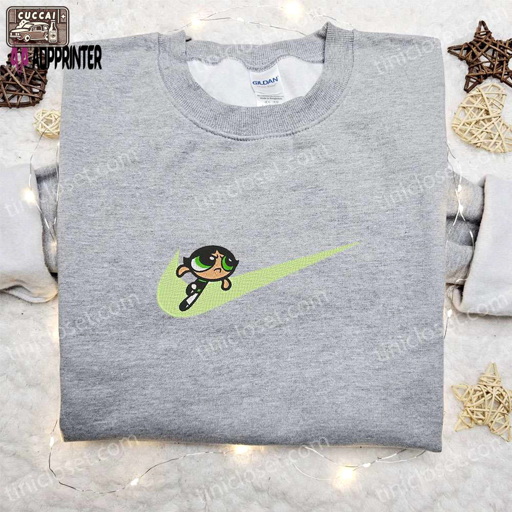 Swoosh x buttercup cartoon embroidered sweatshirt powerpuff girls shirt nike inspired t-shirt Embroidered Shirt