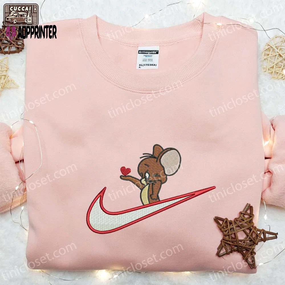 Swoosh x jerry embroidered sweatshirt & tom and jerry shirt – best gift ideas for all occasions Embroidered Shirt