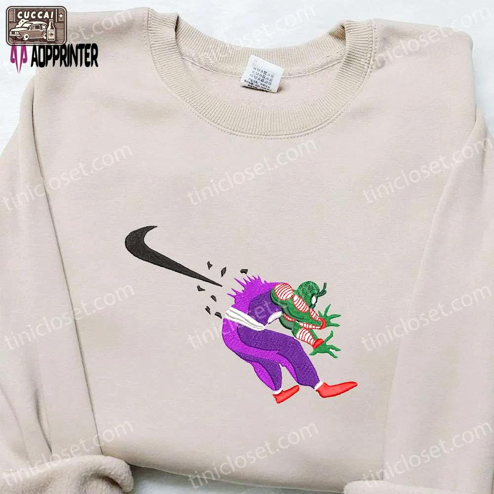 Swoosh x piccolo anime & dragon ball nike inspired embroidered t-shirt Embroidered Shirt