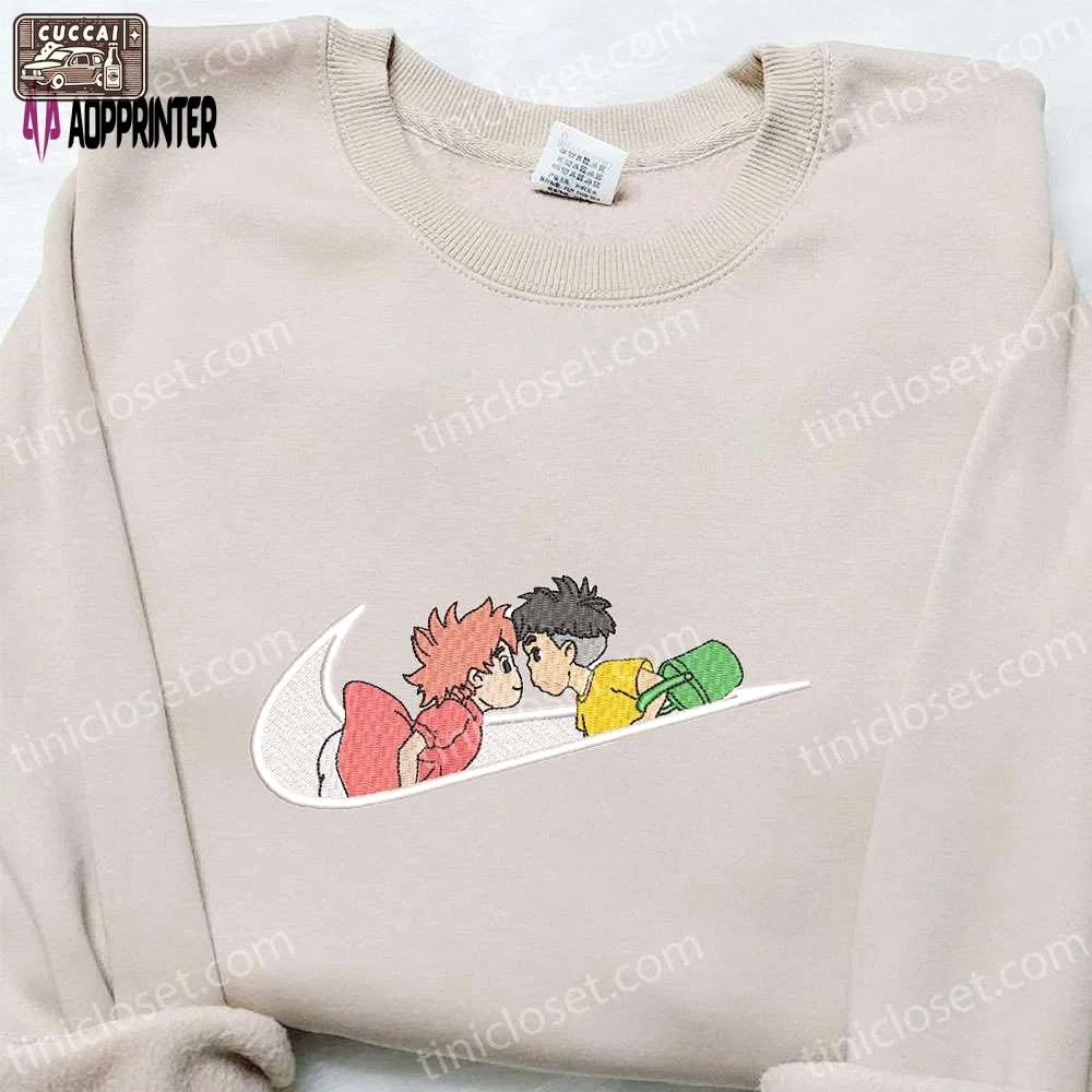 Swoosh x sosuke & ponyo anime hoodie: best family gift custom nike t-shirt Embroidered Shirt