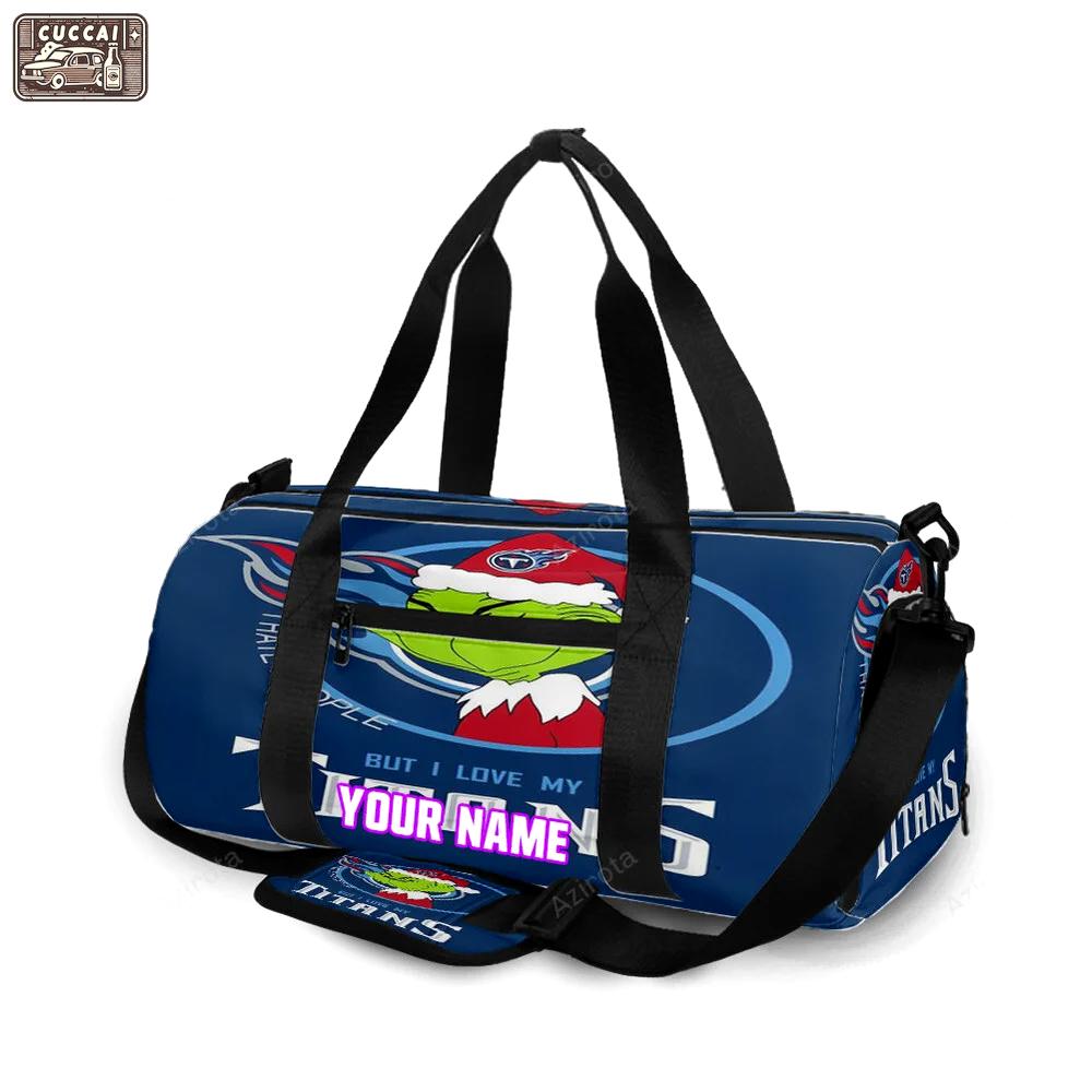 Tennessee titans grinch i hate people but i love my titans personalized name travel bag gym bag 1959 Travel Bag