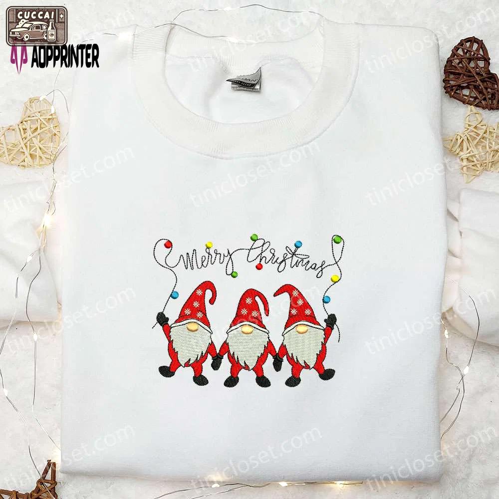 Three gnomes merry christmas hoodie & t-shirt: best family gift ideas Embroidered Shirt