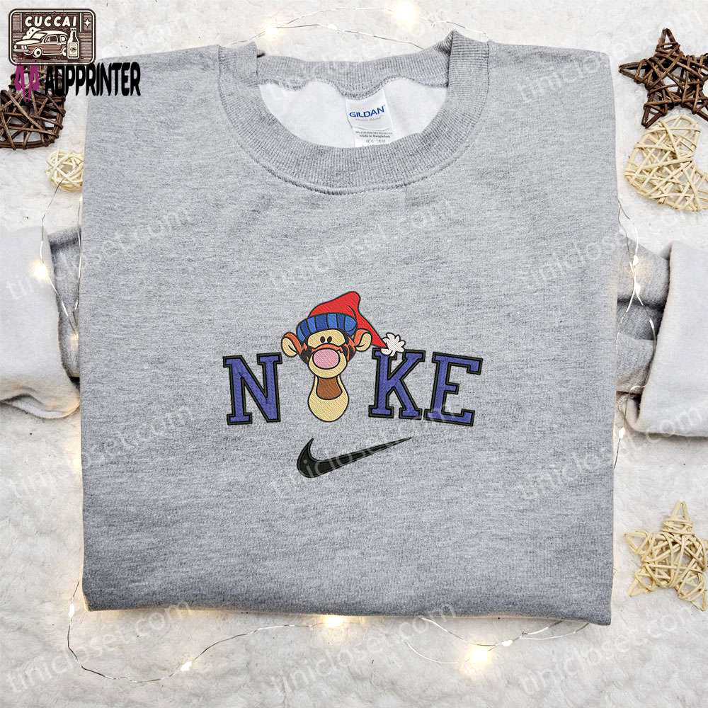 Tigger christmas hat head x nike embroidered sweatshirt & shirt – best holiday gift ideas Embroidered Shirt