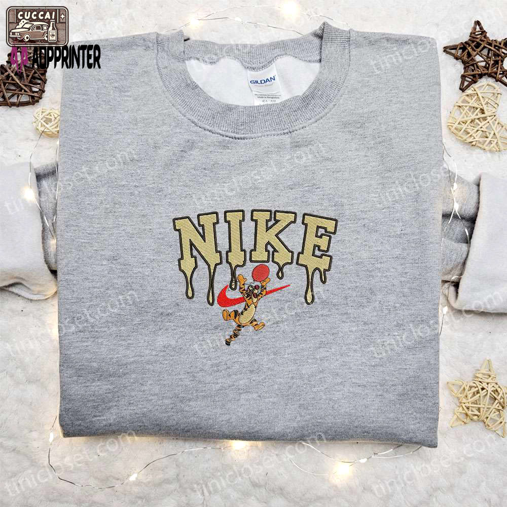 Tigger x nike cartoon hoodie: disney characters & nike inspired embroidered shirt Embroidered Shirt