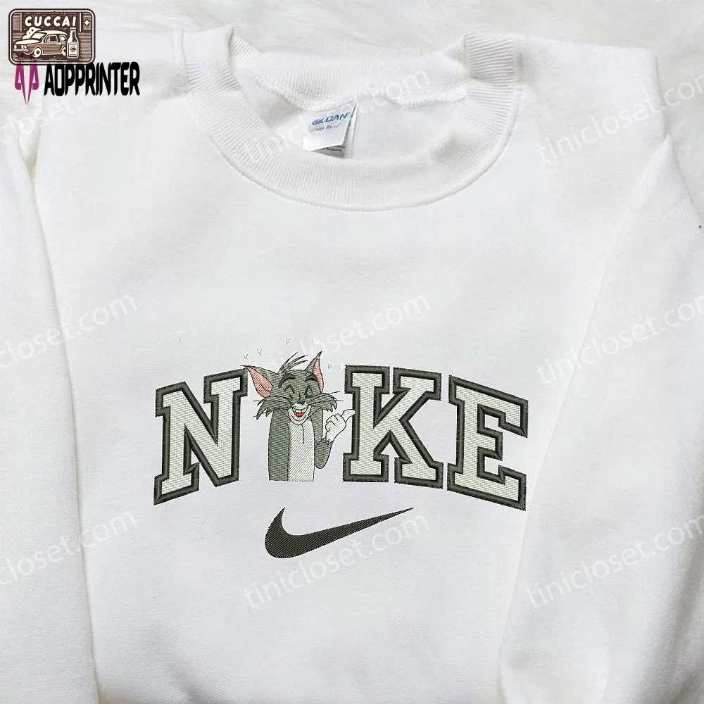 Tom heart x nike swoosh hoodie tom and jerry shirt: embroidered nike inspired tops Embroidered Shirt