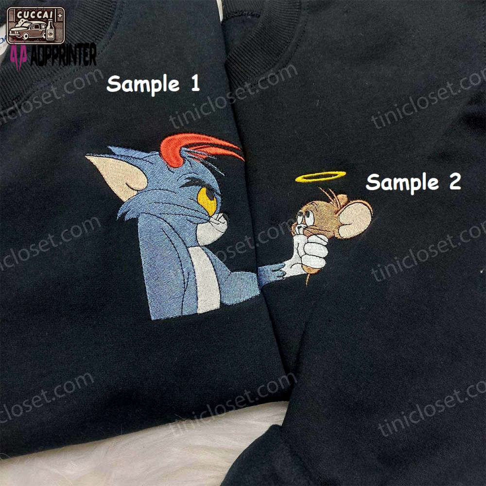 Tom & jerry cartoon embroidered shirt: fun matching couple shirt for a playful style! Embroidered Shirt