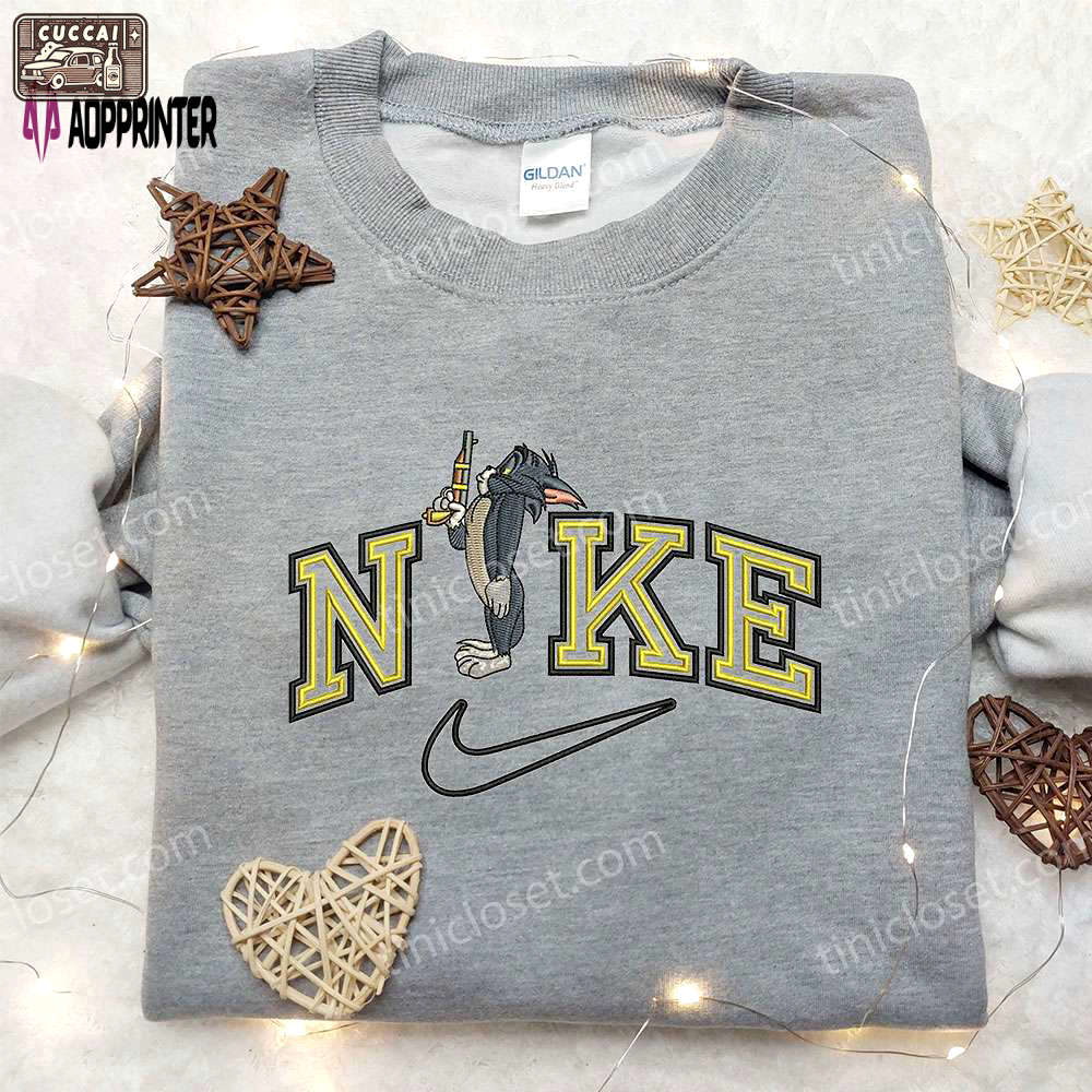 Tom x nike embroidered hoodie tom and jerry shirt nike inspired embroidered shirt – trendy and unique apparel Embroidered Shirt