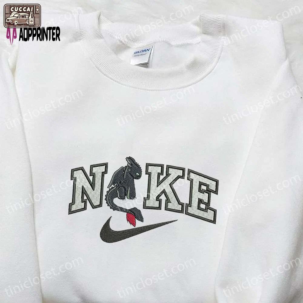Toothless x nike cartoon embroidered shirt – how to train your dragon custom tee Embroidered Shirt