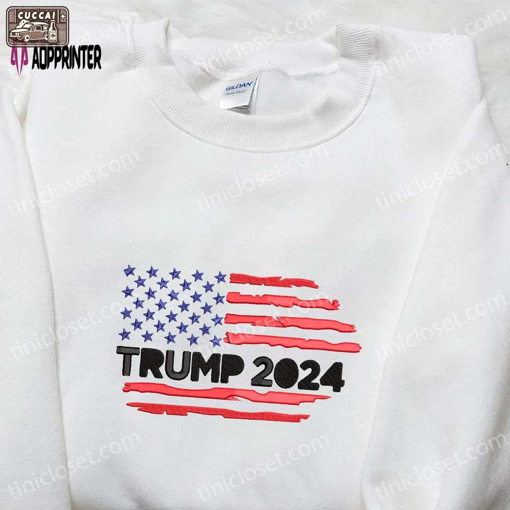Trump 2024 embroidered hoodie sweatshirt & t-shirt: hot political topics & us flag designs Embroidered Shirt