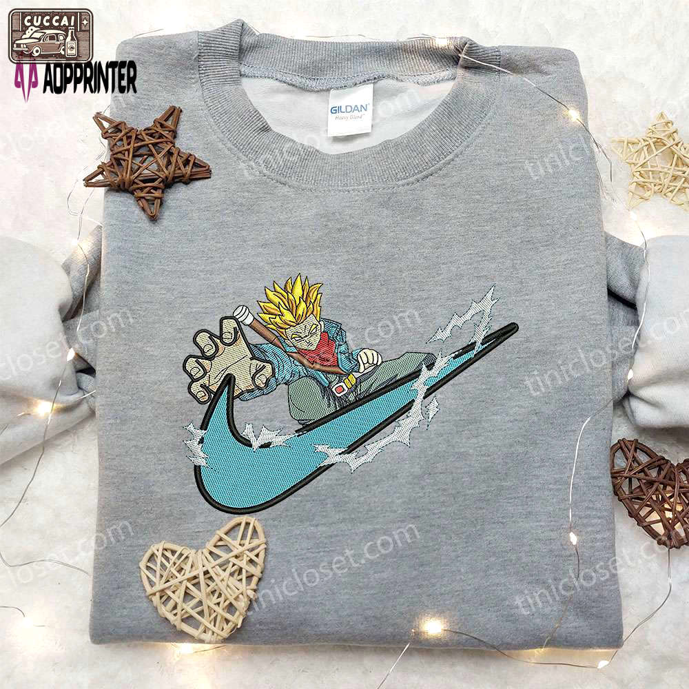 Trunk super saiyan 2 x nike swoosh embroidered sweatshirt: dragon ball & nike inspired shirt Embroidered Shirt