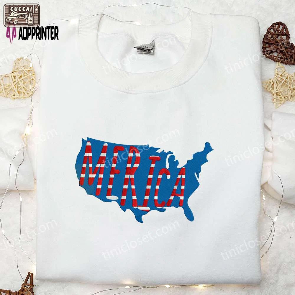 Usa map embroidered shirt best 4th of july patriotic shirts & national day gifts Embroidered Shirt
