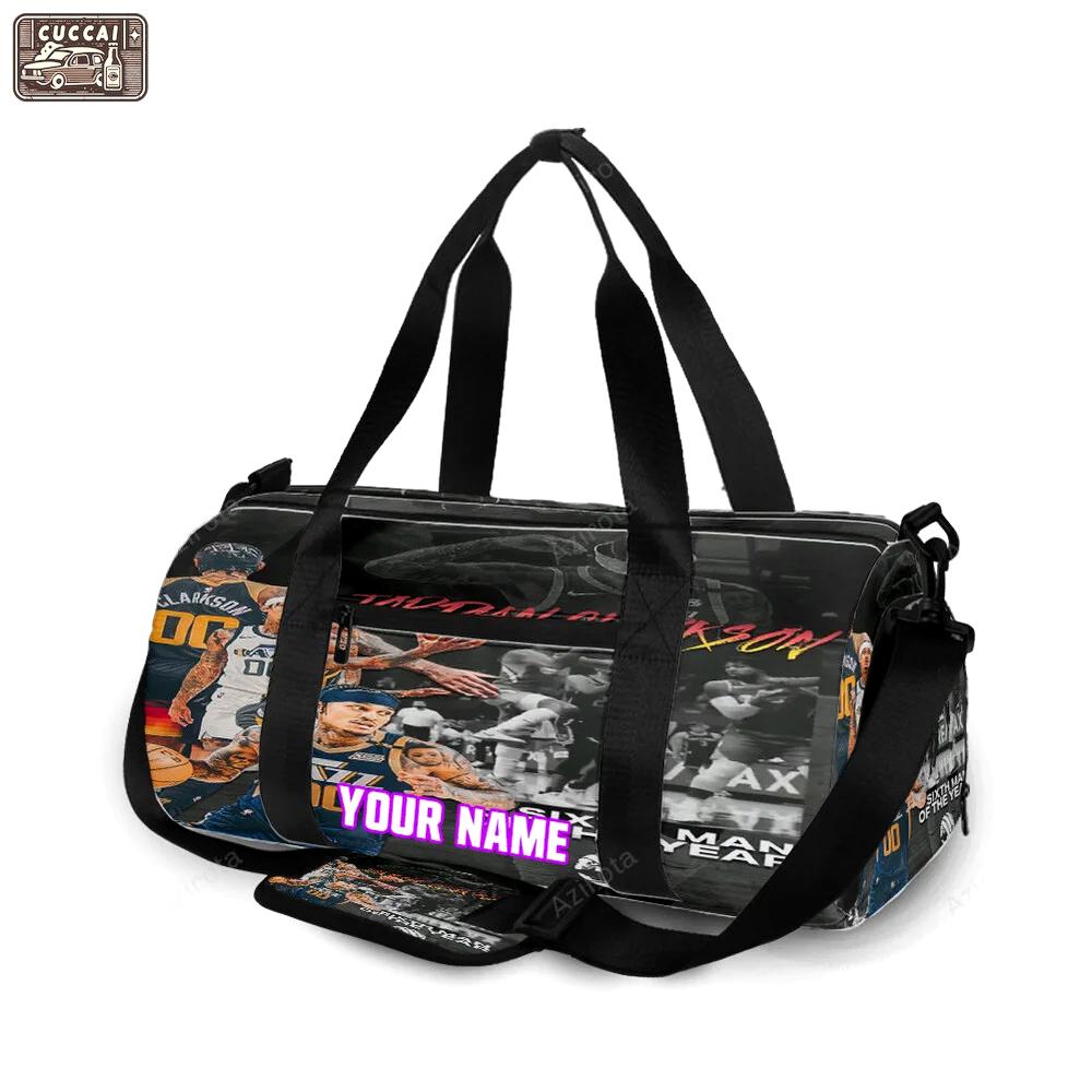 Utah jazz 00 jordan clarkson v31 personalized name travel bag gym bag 2489 Travel Bag