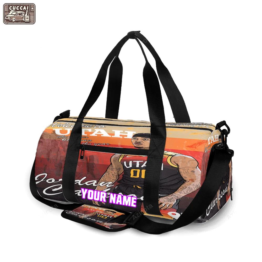 Utah jazz 00 jordan clarkson v37 personalized name travel bag gym bag 2427 Travel Bag