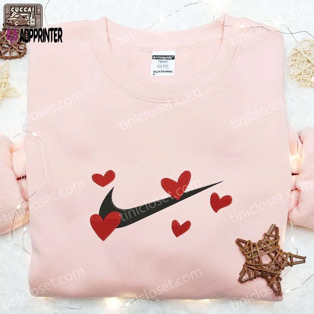 Valentine nike embroidered shirt hoodie & t-shirt: red hearts x nike swoosh design Embroidered Shirt