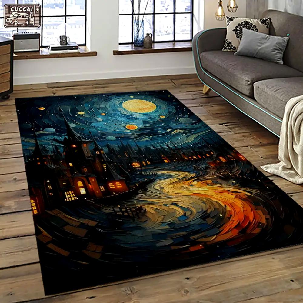 Van gogh starry night harry potter cartoon movie carpet rectangle area rug for room decor vhp11 Rectangle Rug