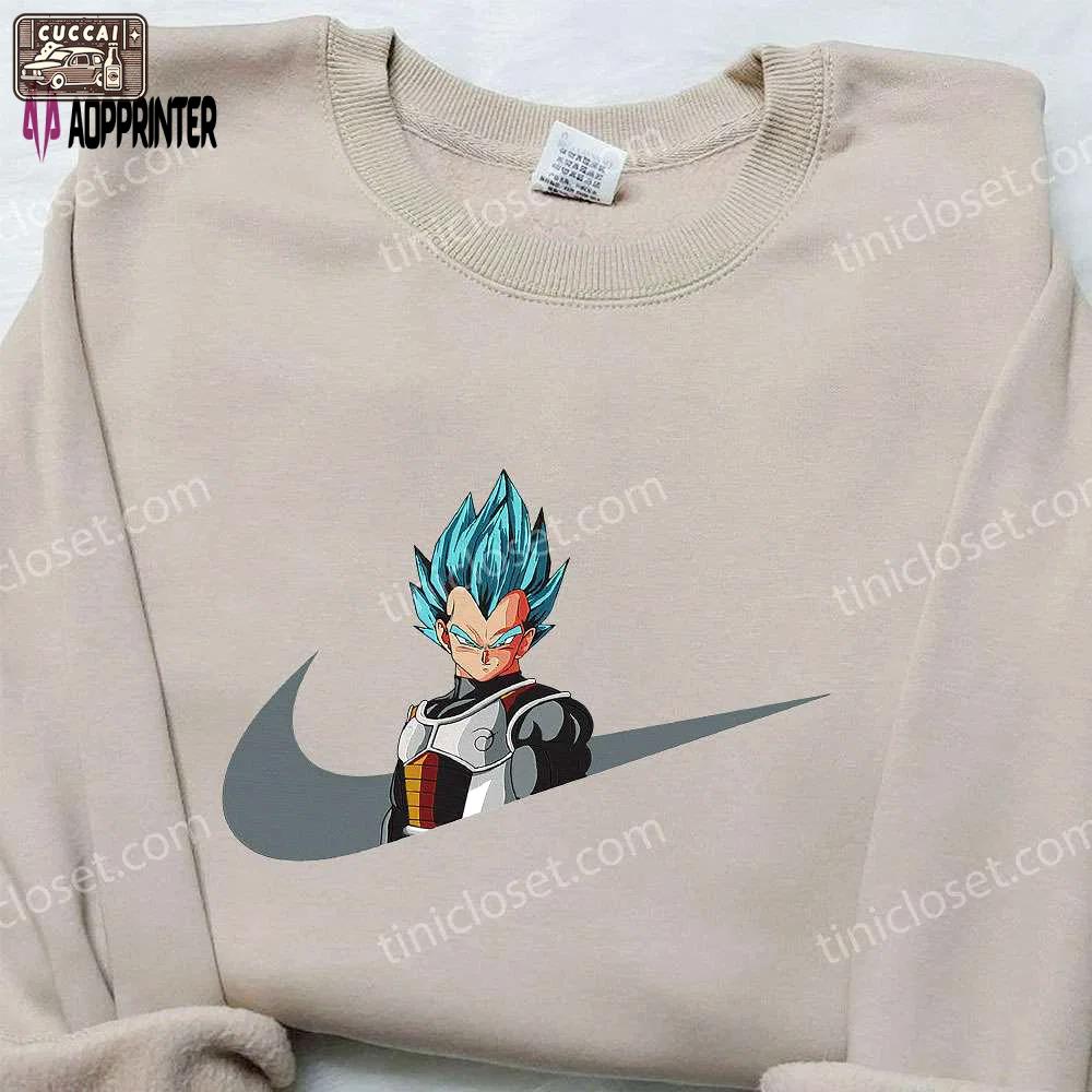 Vegeta super saiyan blue x nike swoosh anime hoodie – dragon ball embroidered shirt nike inspired Embroidered Shirt