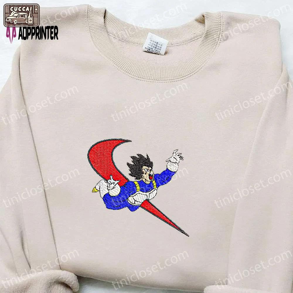 Vegeta x swoosh anime embroidered sweatshirt: dragon ball shirt perfect family gift Embroidered Shirt