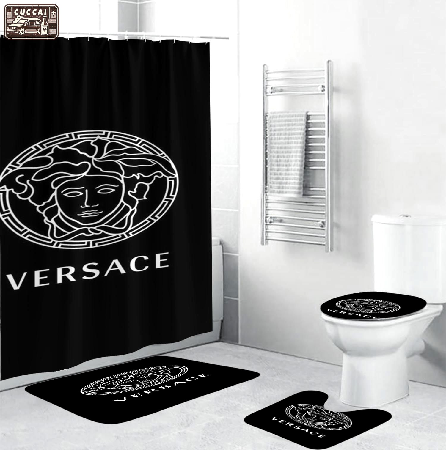 Versace basic big white logo in black bathroom set Bathroom Set