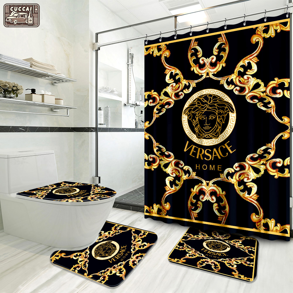 Versace black gold preium luxury fashion brand bath mat bathroom sets home decor hypebeast Bathroom Set