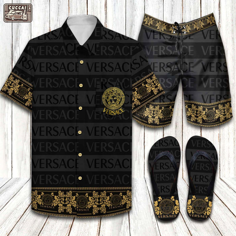 Versace flip flops and combo hawaii shirt Hawaii Shirt Shorts & Flip Flops