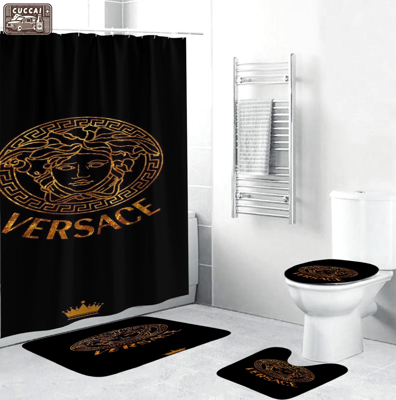 Versace golden glitterin black hypebeast bathroom sets home decor luxury fashion brand bath mat Bathroom Set