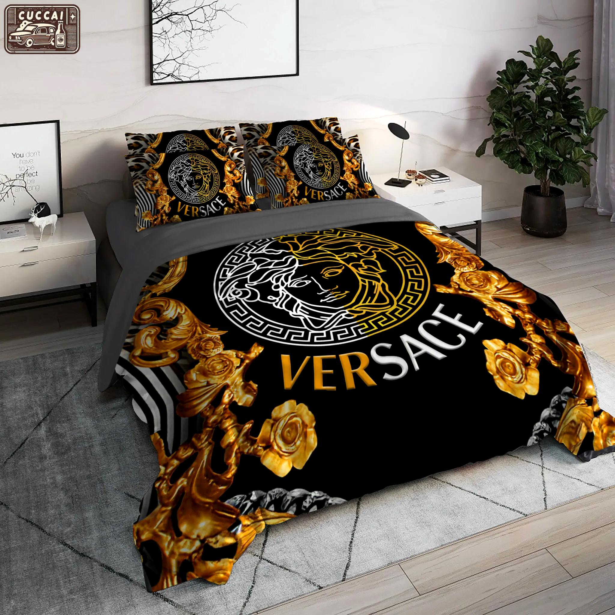 Versace golden luxury brand high end premium bedding set for bedroom luxury bedspread duvet cover set with pillowcases home decoration Bedding Sets
