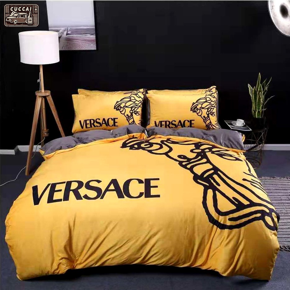 Versace luxury logo fashion brand premium bedding sets, bedroom decor , thanksgiving decorations for home Bedding Sets