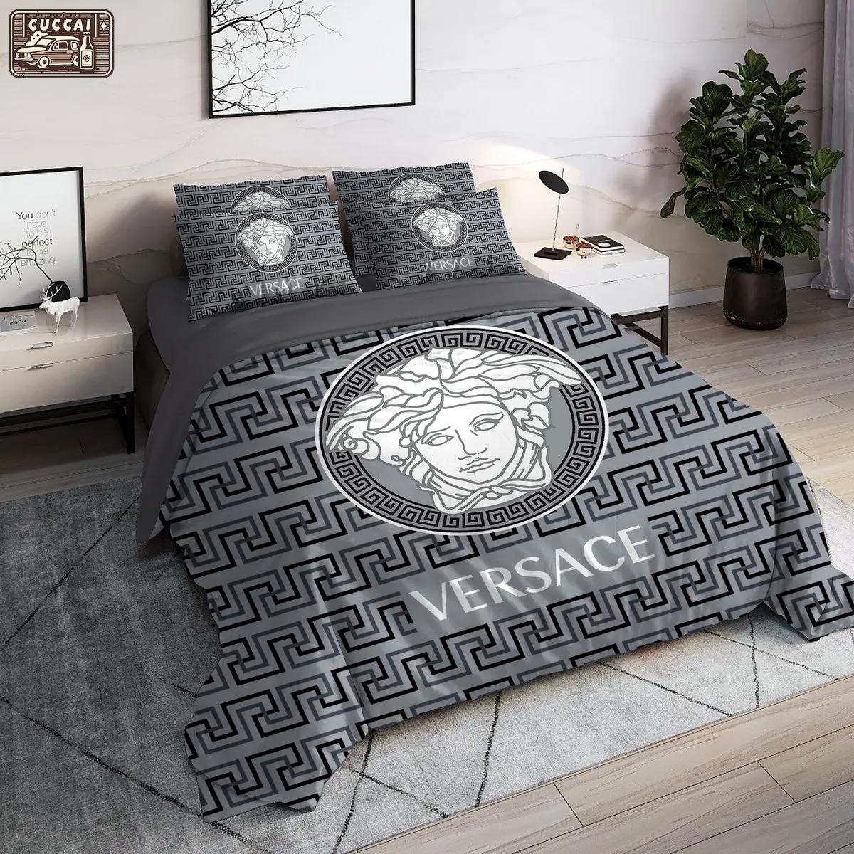 Versace medusa grey luxury brand high end premium     Bedding Sets blankets bed linen home decor duvet bedclothes covers bedspread sheets bedroom idea