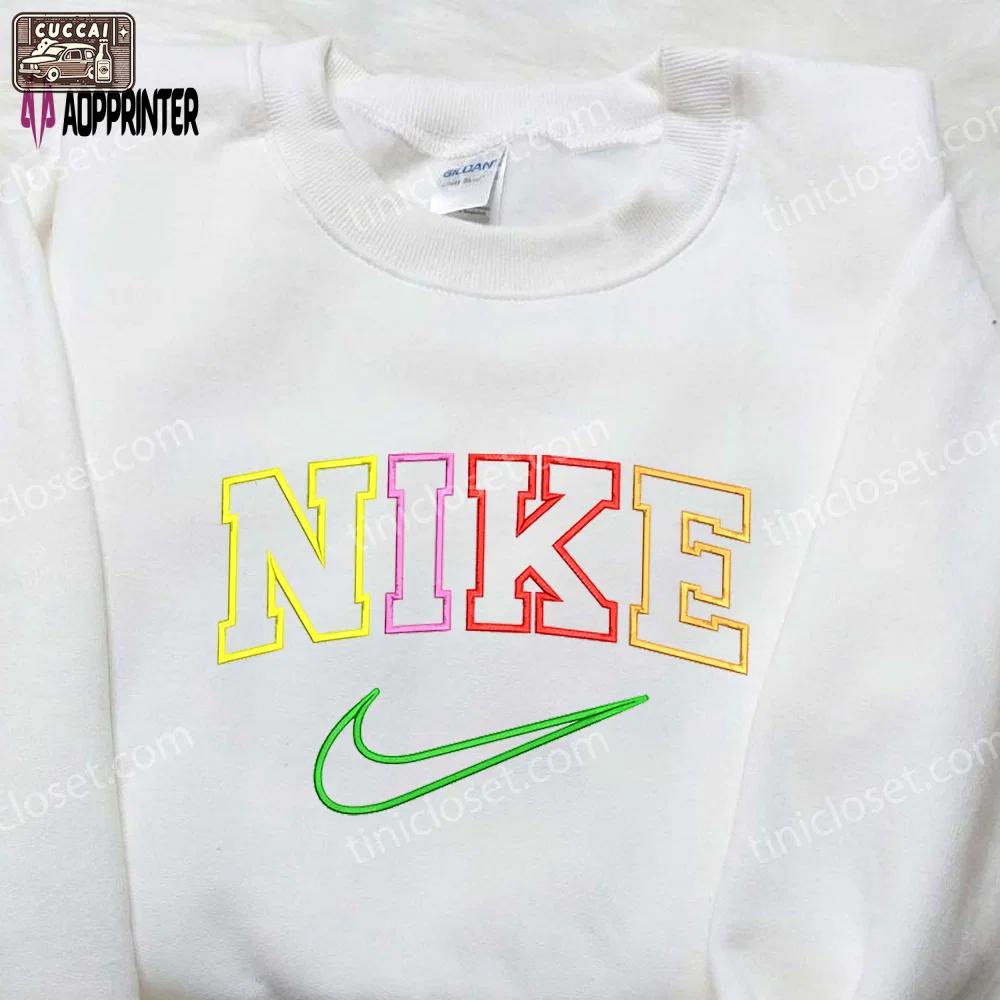 Vibrant nike-inspired embroidered shirt: unique & colorful design Embroidered Shirt
