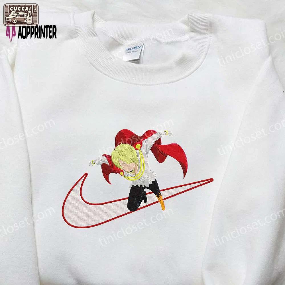 Vinsmoke sanji x nike swoosh anime hoodie & embroidered shirts: one piece & nike inspired apparel Embroidered Shirt