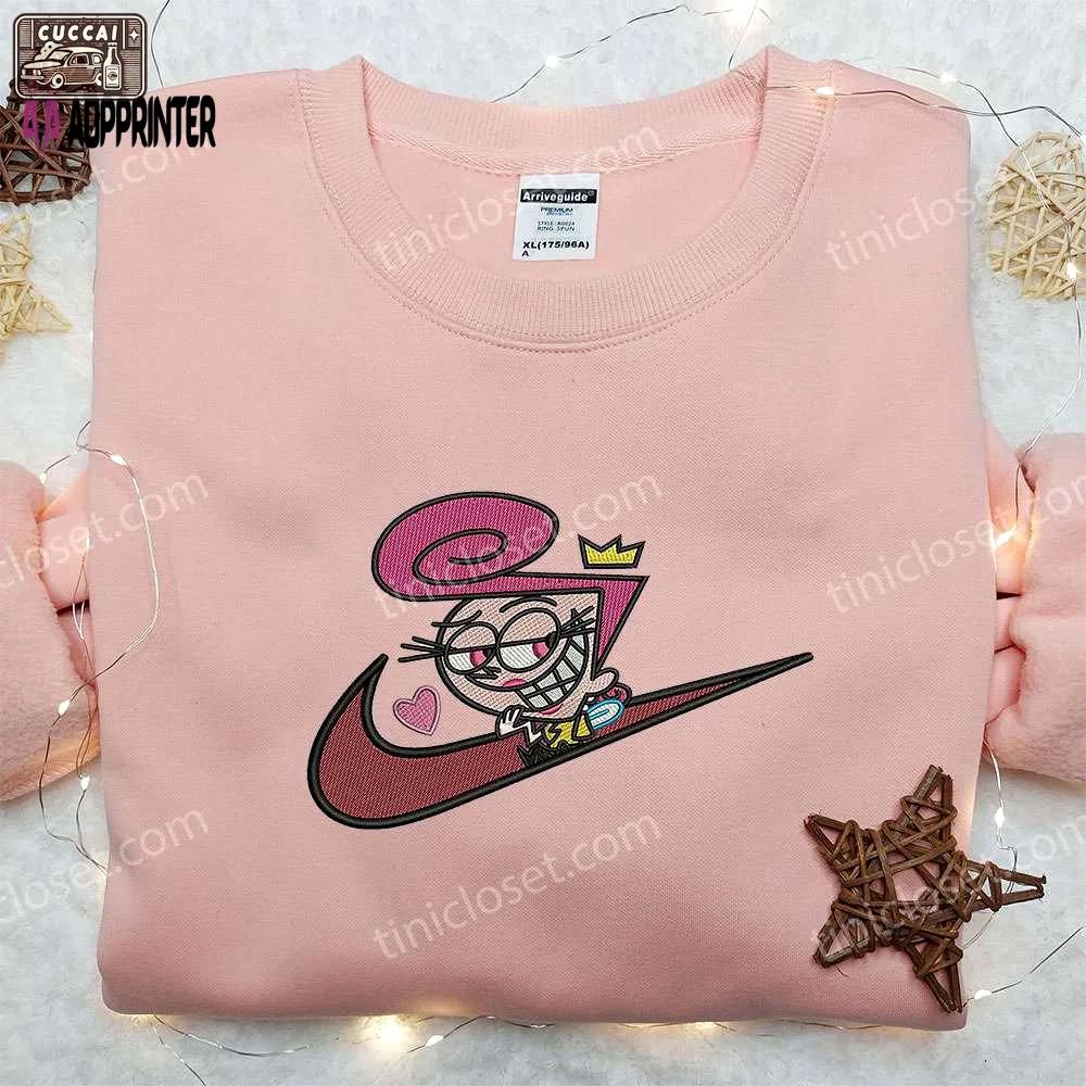 Wanda fairywinkle x nike hoodie: fairly oddparents & nike inspired embroidered shirt Embroidered Shirt